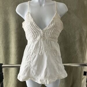 Giocam Babydoll Top Med White Crochet Boho Cottage Fairy Festival Y2K Embroidery